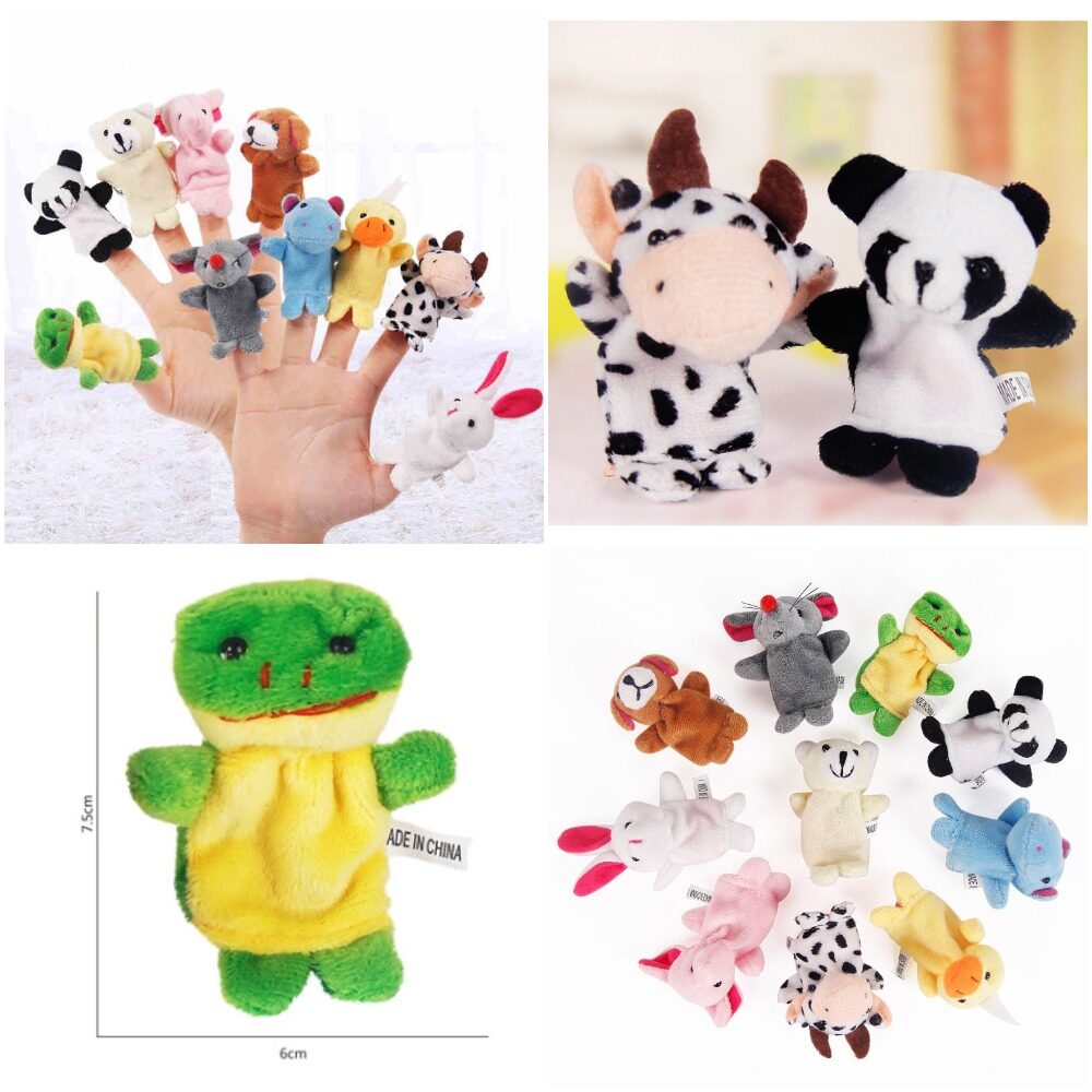 หุ่นนิ้วมือสัตว์โลกน่ารักชุดของเล่นเด็ก 10 ชิ้น   Cute Animal Finger Puppets Set Childrens Toy, 10-Pc
