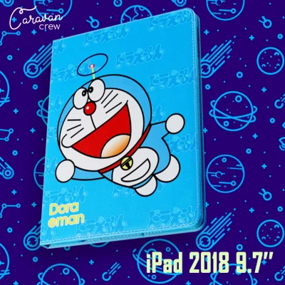 สำหรับ IPad 9.7 นิ้ว ปี2018 / iPad 2019 10.2 เคสไอแพดฝาพับ แบบพับเป็นขาตั้งได้ เคสซิลิโคน กันรอย กันกระแทก Caravan Doraemon Stand Smart Cover Case Gen6