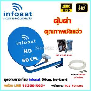 ชุดจานดาวเทียม INFOSAT 60CM. + LNB 11300 k03+ พร้อมสาย 40เมตร ชุดจานดาวเทียม INFOSAT 60CM. + LNB 11300 k03+ พร้อมสาย 40เมตร