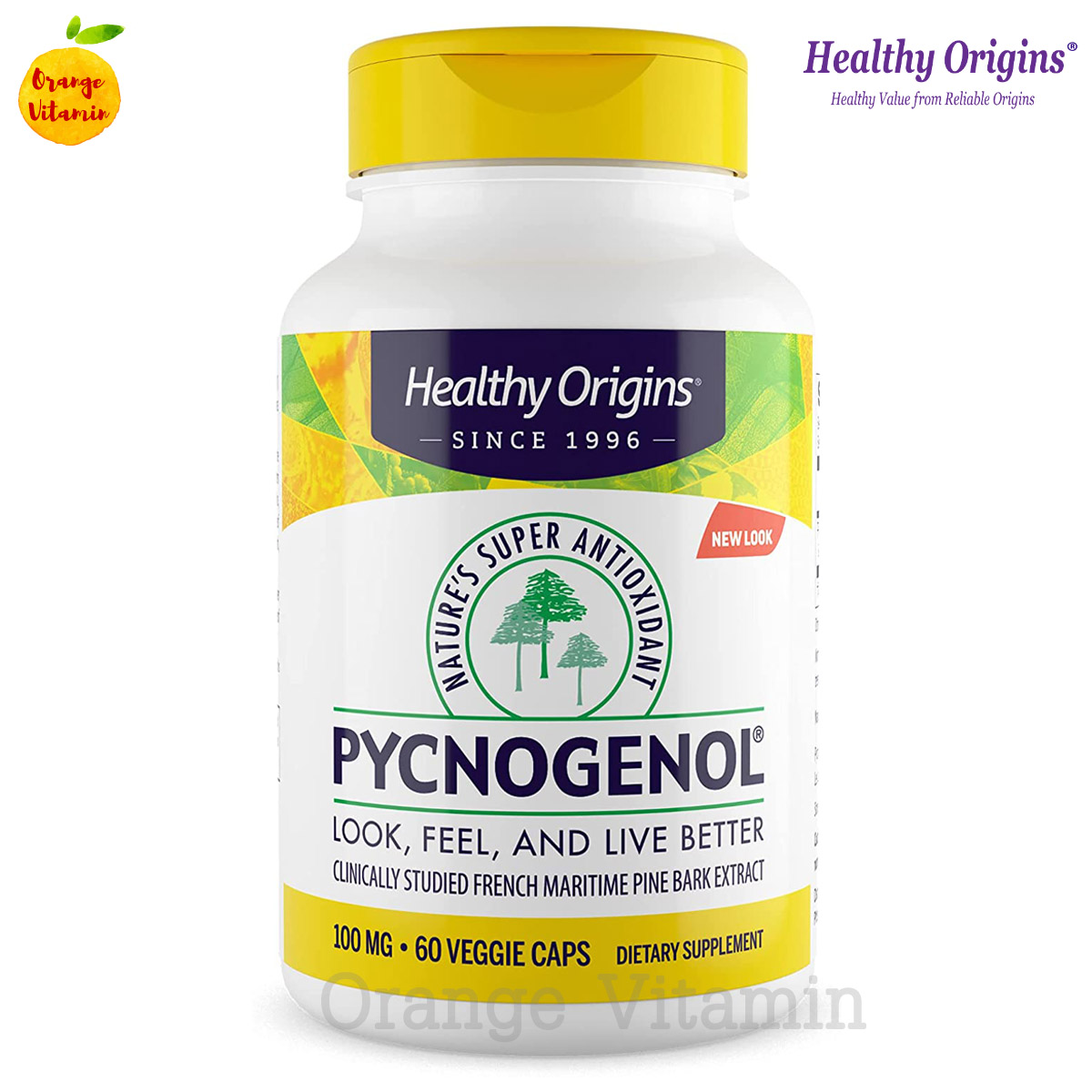 พิคโนจีนอล สารสกัดจากเปลือกสน Healthy Origins, Pycnogenol, 100 mg, 60 Veggie Caps