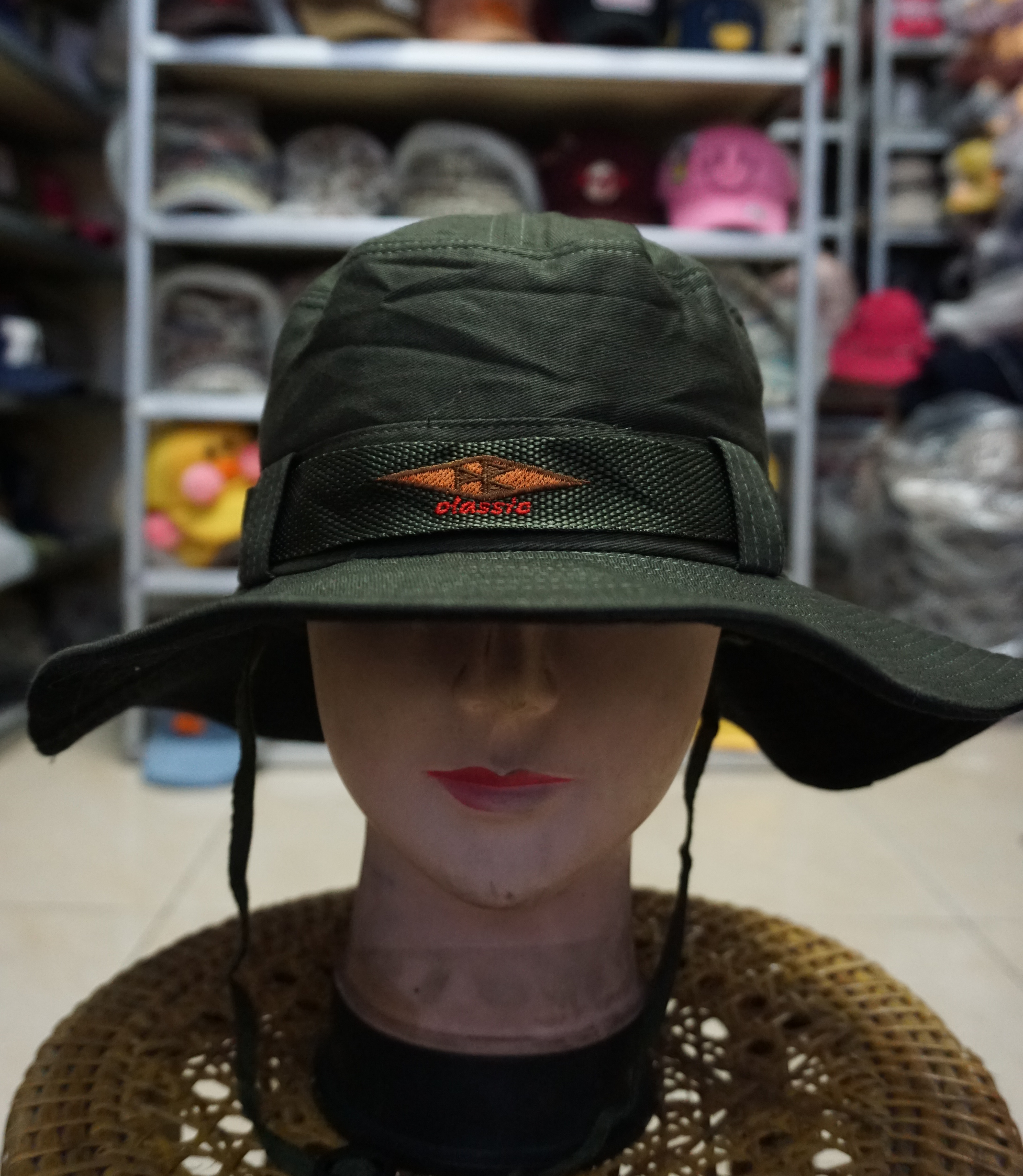 Hat สีเขียวหมวกวินเทจ หมวกเดินป่า​ หมวกบักเก็ต มีสาย งานจริงเนื้อผ้าหนา G-002
