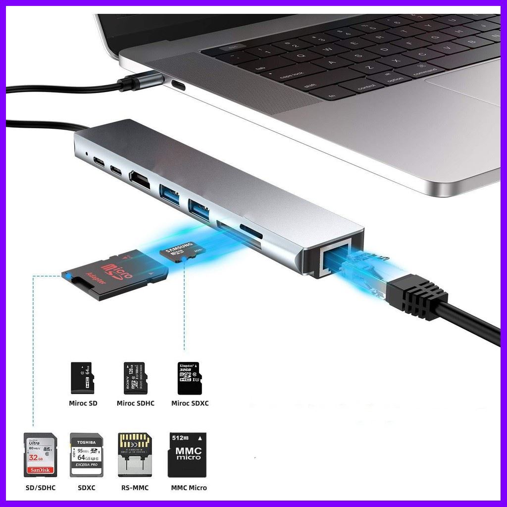 8 in 1 USB Type C Hub Hdmi 4K USB C Hub to Gigabit Ethernet Rj45 Lan Adapter for Macbook P โปรโมชั่นสุดคุ้ม โค้งสุดท้าย