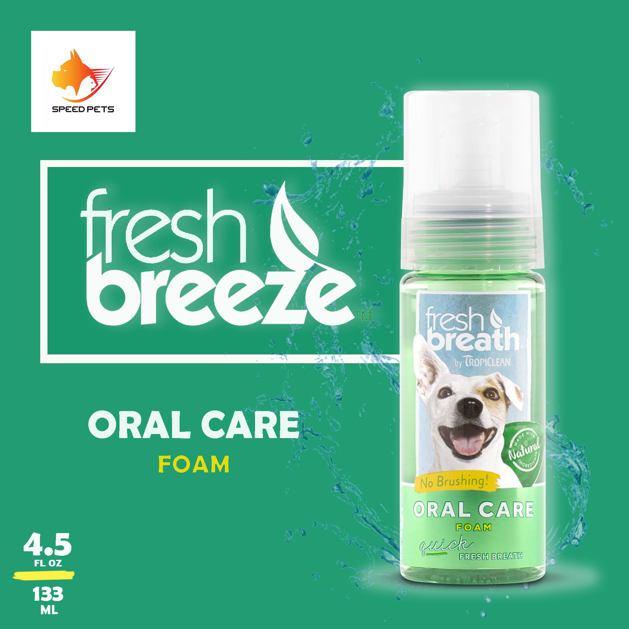 TropiClean Fresh Breath Instant Foam All Natural Dental Care Cats Dogs Mint ทรอปปิคลีน เฟรชบรีท โฟม ขนาด 133 ml