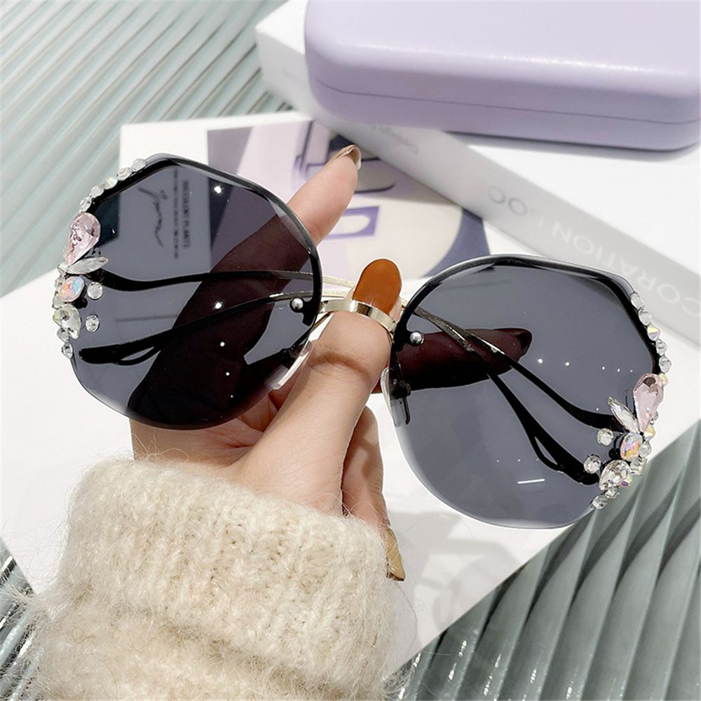 rhinestone decor rimless sunglasses