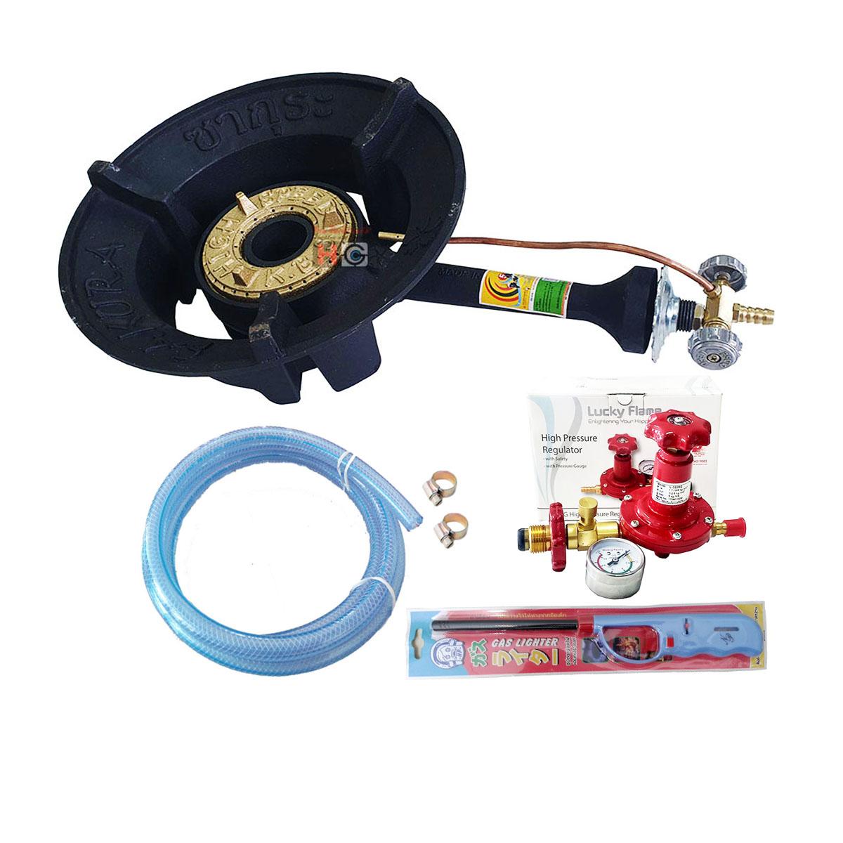 ซากุระ ชุดเตาแก๊สแรงดันสูง KB5 พร้อม หัวปรับแก๊สแรงดันสูง Lucky Flame L-322SG + สายยางนำแก๊ส 1.5 ม.+ เข็มขัดรัดสายแก๊ส + ตัวจุดเตาแก๊ส