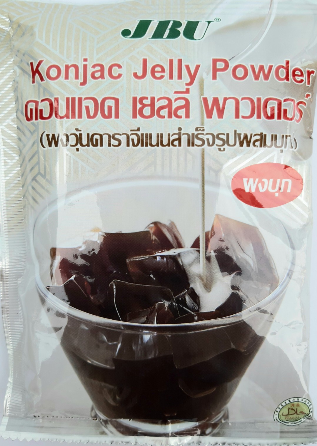 ผงวุ้นคาราจีแนนสำเร็จรูปผสมบุก คอนแจค เยลลี่ พาวเดอร์ Konjac Jelly Powder JBU น้ำหนัก 100 กรัม