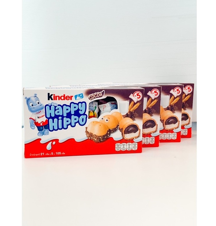 Kinder Happy Hippo Milk & Hazelnut Biscuits 5ชิ้น x21g = 105 กรัม ขนมเวเฟอร์สอดไส้ครีมช๊อกโกแลต และนม