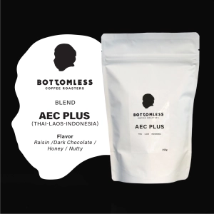 ภาพหน้าปกสินค้าBOTTOMLESS  AEC Plus Blend (Thai-Laos-Indo) Roasted Coffee Beans - Medium to Dark Roast (100% Arabica) บอททอมเลส เมล็ดกาแฟคั่ว AEC Plus Blend (ไทย-ลาว-อินโด) คั่วกลางค่อนข้างเข้ม ขนาด 250 กรัม ที่เกี่ยวข้อง