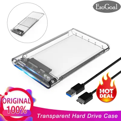 [Promotion!] EsoGoal External Hard Drive Case Enclosure Transparent 2.5 Inch SATA to USB 3.0 Hard Drive SSD Enclosure HDD Case Support Max 2TB Tool-free Design with Free USB 3.0 Cable