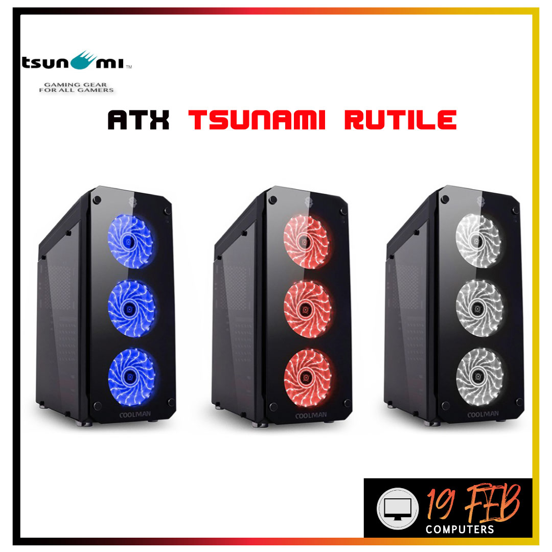 COMPUTER CASE ATX Tsunami Rutile Black-RED,Black-Blue พร้อมพัดลม 3 ตัว