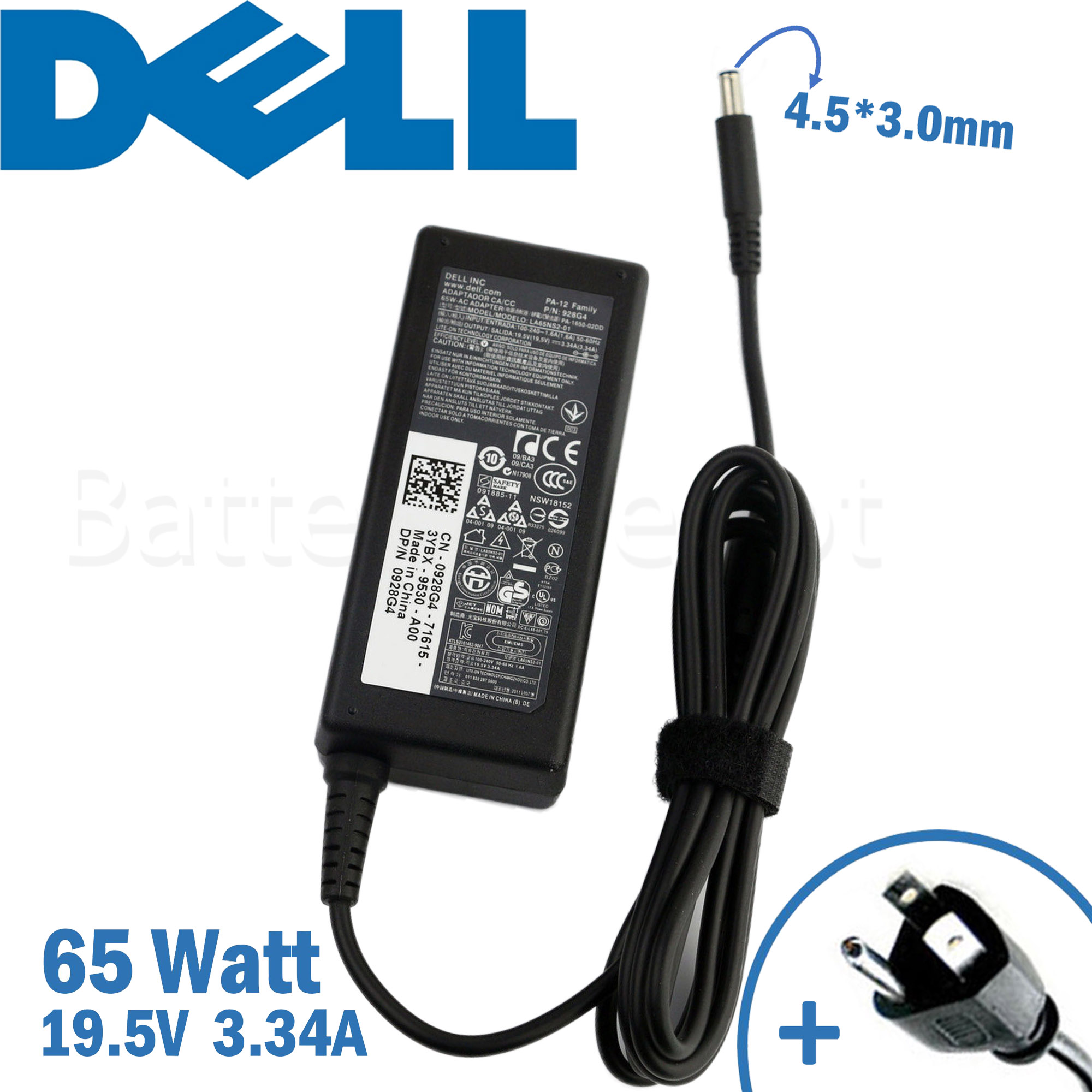 65W 19.5V 3.34A Charger for Dell Inspiron 15-3000 15-5000