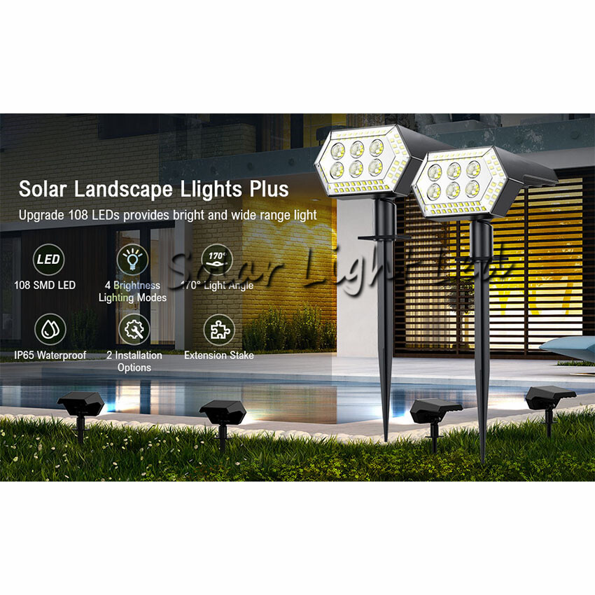 1PCS ไฟขาว Solar Landscape Spotlights 108 LED