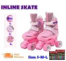 ภาพขนาดย่อของภาพหน้าปกสินค้ารองเท้าสเก็ต (A0026) โรลเลอร์สเกต Rollerskate สำหรับเด็กหญิงและชาย รุ่น 4 ล้อ รางคู่ ปรับขนาดไซร์ได้ มี size S M L จากร้าน Chenchen8533 บน Lazada