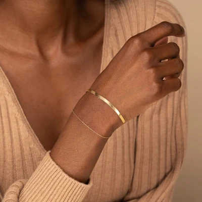 Fashion Gold Plated Flat Snake Chain Bracelets Bangle For Women Herringbone Chain On The Hand Accessories Jewelry 2021 Gift Kpop