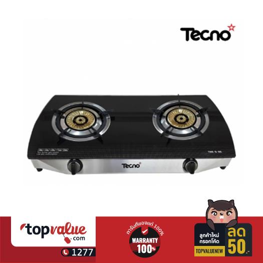 TECNOSTAR เตาแก๊สตั้งโต๊ะ 2 หัวเตาทองเหลือง หน้ากระจกนิรภัย