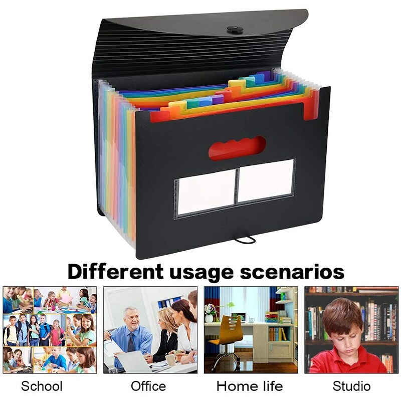 12Pockets Box File/Document Organiser Folder Portable Rainbow A4 File Organiser Accordion Document Filing Boxes High Capacity Storage Bag for Home & Office Expanding File Folder 2 Pack 
