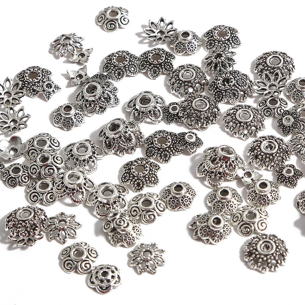 50100pcs Tibetan Antique Silver Color Flower Bead End Caps For Jewelry