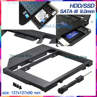 ⚡ถาดใส่ HDD SSD⚡ในช่อง CD/DVD ของ Notebook รุ่นความหนา 9 มิลลิเมตร SATA-III Universal 2.5 SATA 2nd HDD SSD Hard Drive Caddy ถาด-HDD-[9]