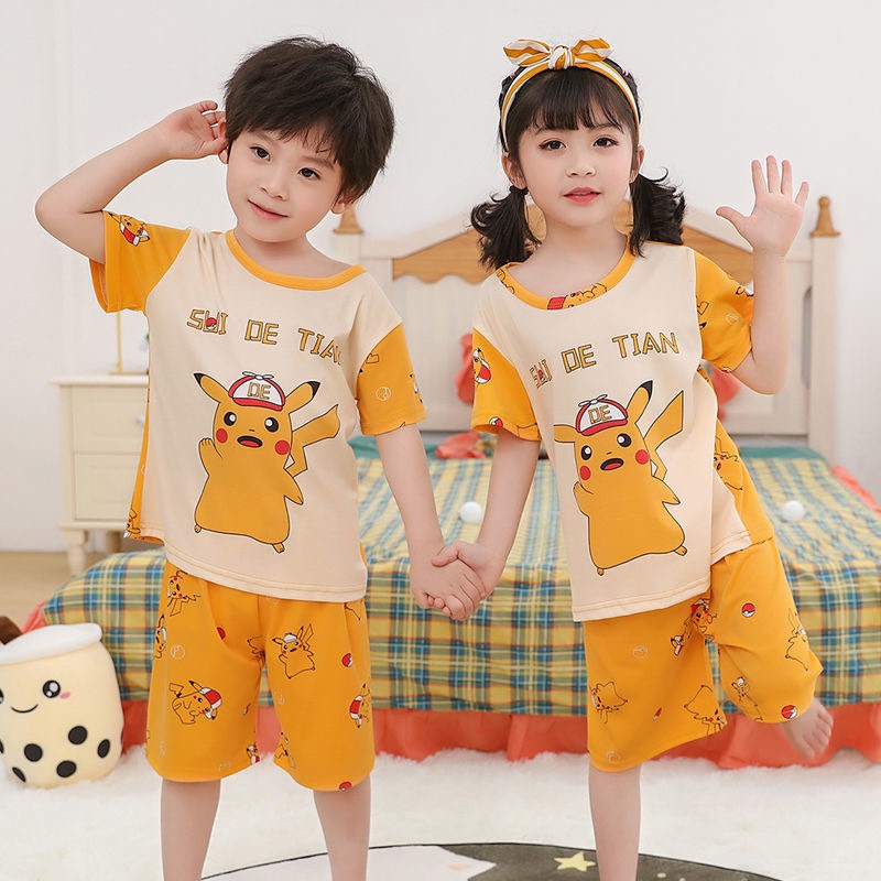 ชุดนอนเด็กแขนสั้นลายการ์ตูนผ้าใส่สบาย100cm-140cm พร้อมส่งจากไทย