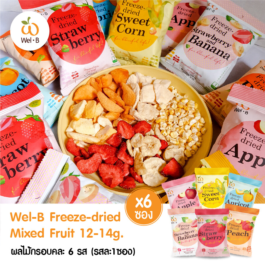 Wel-B Freeze-dried  Mixed Fruit 12-14g (รสละ 1 ซอง รวม 6 ซอง) - ขนม ขนมเด็ก ขนมสำหรับเด็ก ขนมเพื่อสุขภาพ ฟรีซดราย ไม่มีน้ำมัน ไม่ใช้ความร้อน ย่อยง