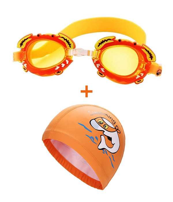 ชุดแว่นตาว่ายน้ำ หมวกว่ายน้ำ ฟรี คลิปจมูก ปลั๊กอุดหู สำหรับเด็ก Swim Cap and Swim Goggles Set for Kids
