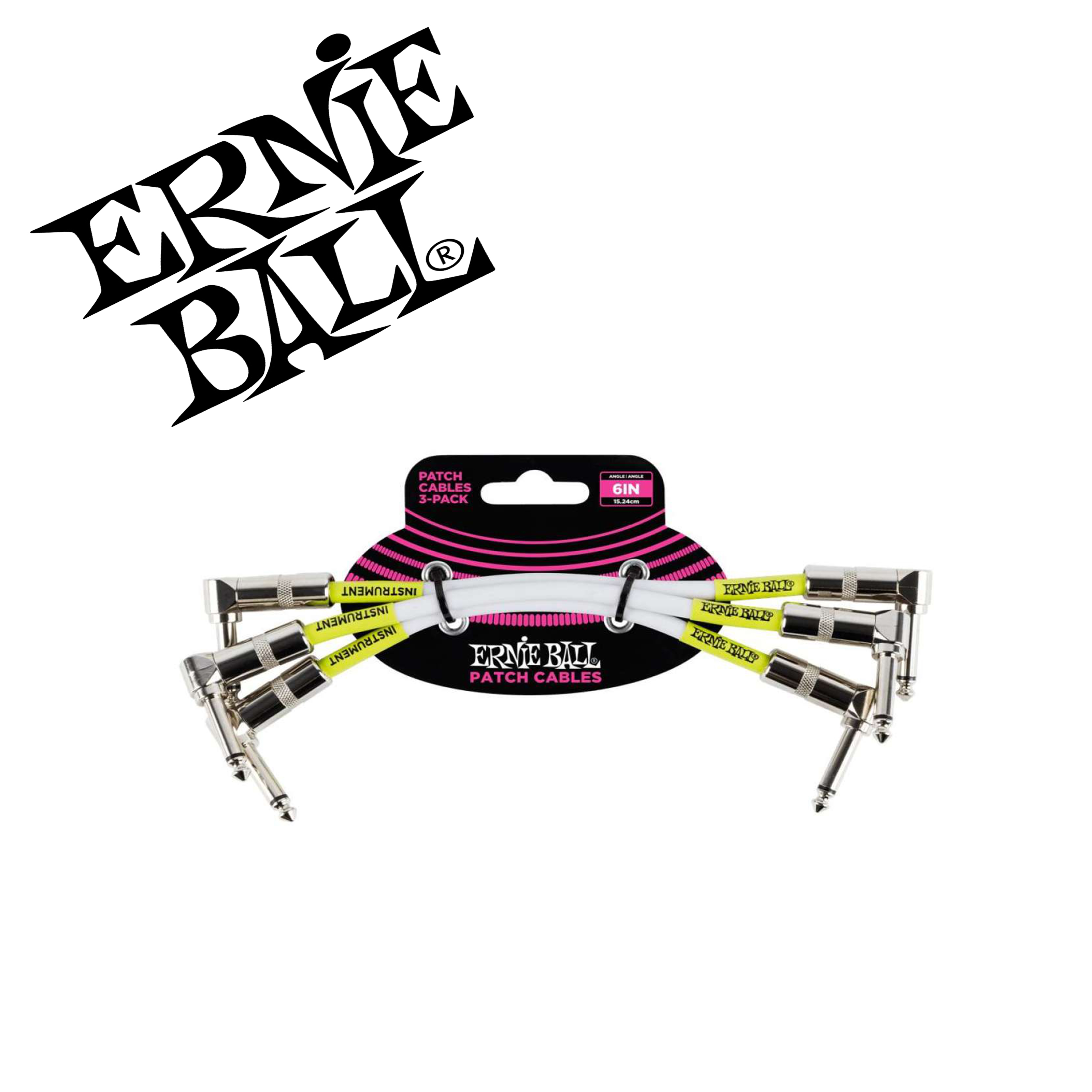 Ernie Ball สายพ่วงเอฟเฟค สายแจ็คต่อเอฟเฟค ยาว 15 ซม หัวงอหัวงอ 1 แพ็คมี 3 เส้น Black 