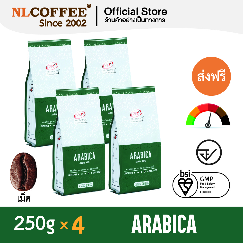 เมล็ดกาแฟคั่ว Arabica by NLCOFFEE (250กรัม 4แพ็ค) กาแฟ อาราบิก้า100%