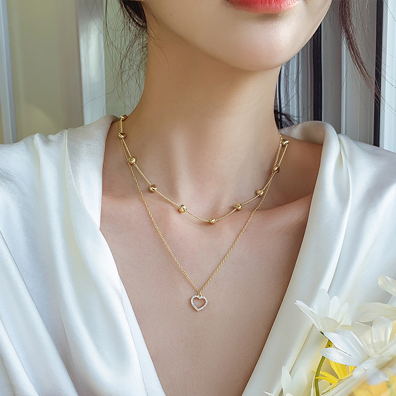 Elegant Personalized Heart Clavicle Chain Fashion Multilayer Butterfly Pearl Gold Necklace Women 6680