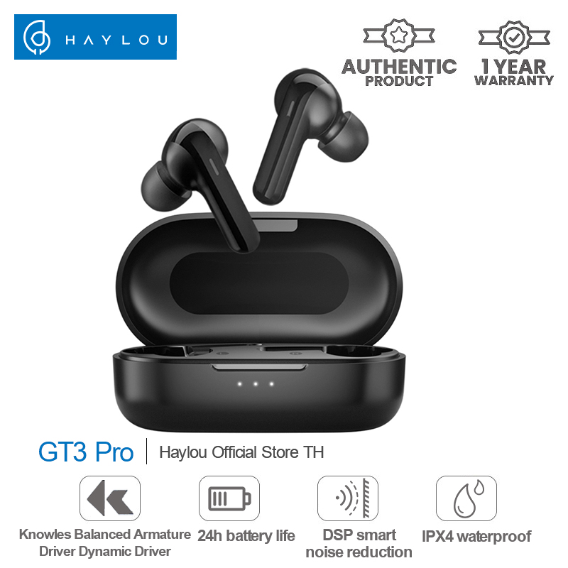 Haylou GT3 Pro TWS หูฟังบลูทูธ Bass Bluetooth 5.0 หูฟังไร้สายพร้อม Touch/Knowles Balanced Armature Driver หูฟังชนิดใส่ในหู/ตัดเสียงรบกวนอัจฉริยะ/Binaural HD Calling/IPX4 หูฟังกันน้ำ ใช้งานร่วมกับ iOS