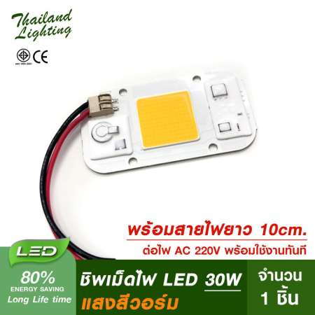 ชิพเม็ดไฟ LED 30W แสงวอร์ม ต่อไฟ AC 220V พร้อมใช้งานทันที