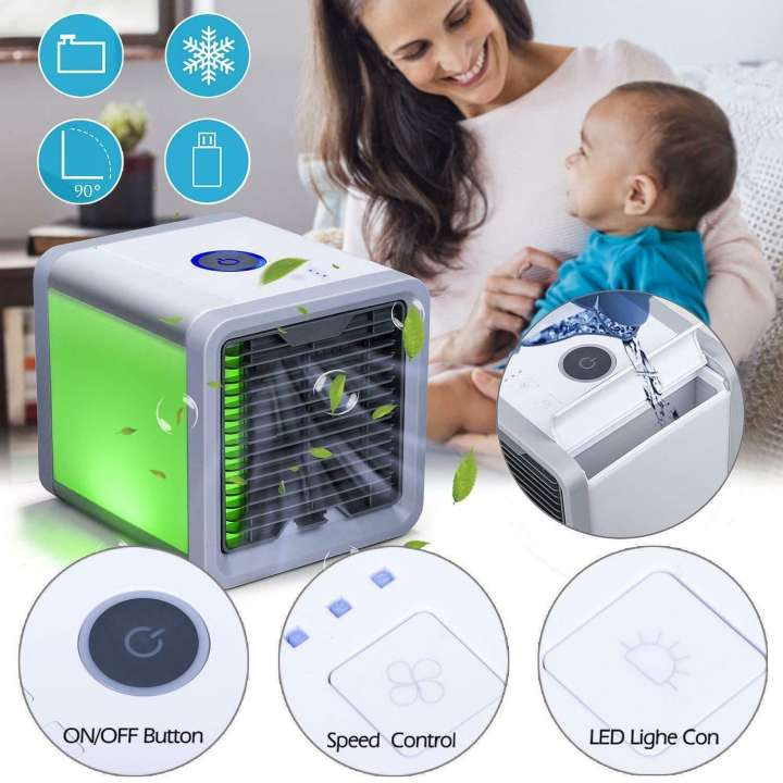 Portable Mini Air Cooler Air Conditioner Artic Air Powered by USB Port เครื่องทำความเย็นมินิ แอร์พกพา แอร์ตั้งโต๊ะขนาดเล็ก พัดลมตั้งโต๊ะ พัดลมไอเย็น ขนาดพกพาสะดวก **ใส่น้ำไม่เกินครึ่ง ห้ามเคลื่อนย้ายขนาดใช้งาน**