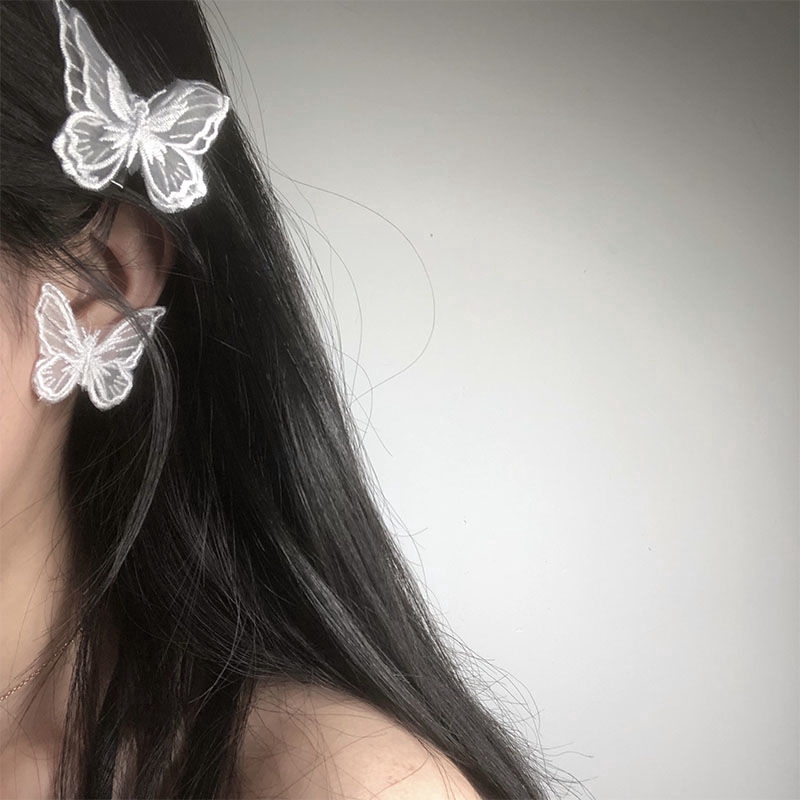 Butterfly Fairy Earrings Vintage Lace Black and White Embroidery Butterfly Stud Earrings