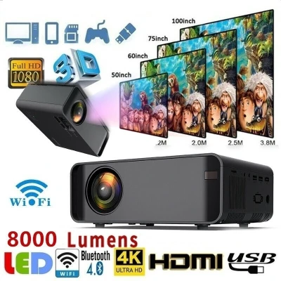 1080P Portable Projector 8000 Lumens WiFi 3D 4K HD LED Mobile Phone Wireless Projector Home Theate Video Movie Party Home Theater TV Projectors