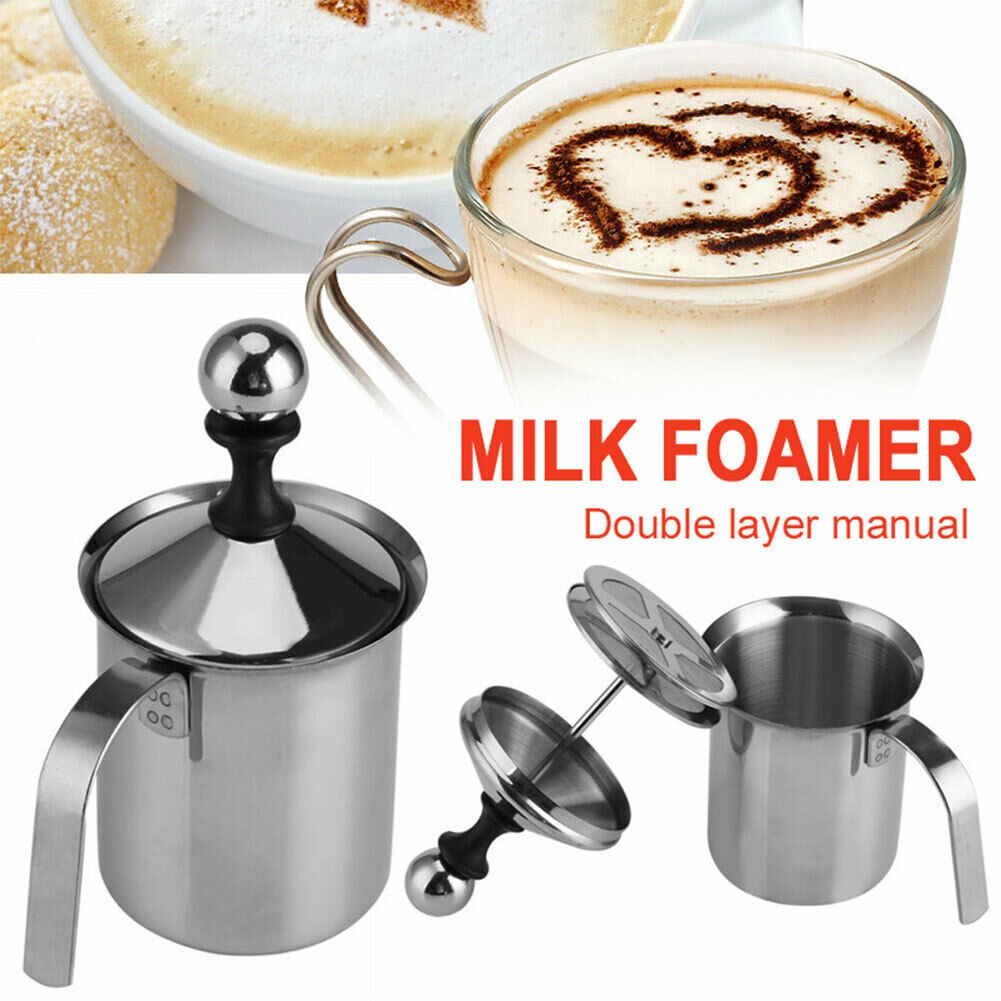ถ้วยตีฟองนม สแตนเลส ถ้วยปั๊มฟองนม ที่ทำฟองนม ที่ปั๊มฟองนม แบบใช้แรงมือทำฟองนม ขนาด 500 มล. Milk Foamer