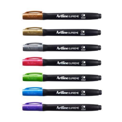 ปากกาเมทัลลิค อาร์ทไลน์ หัวกลม SUPREME ชุด 7 ด้าม (สีทอง,เงิน,บรอนซ์,น้ำเงิน,เขียว,ม่วง,ชมพู) เขียนได้ทุกพื้นผิว