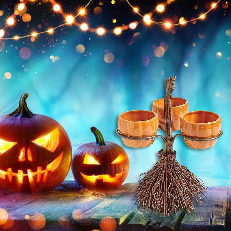 Cute Halloween Stand Decoration Device Of Pumpkin Rack For Party Adorable Broomstick Snack Bowl