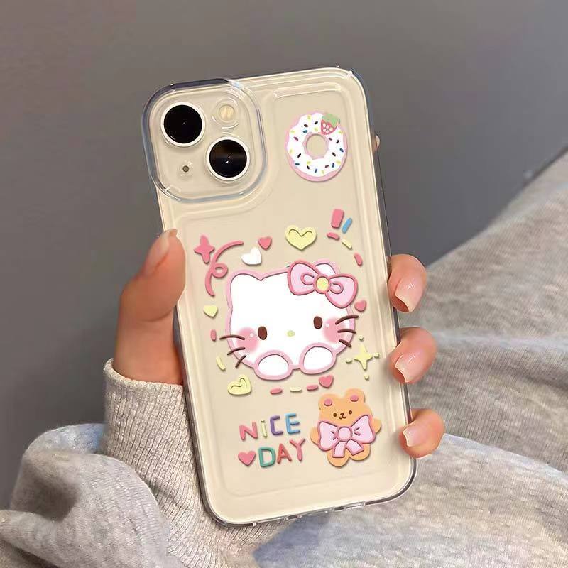 For IPhone 14 Pro Max IPhone Case TPU Soft Case Shockproof Protection Camera Pink Donut Kitten Compatible for 13 Pro Max 11