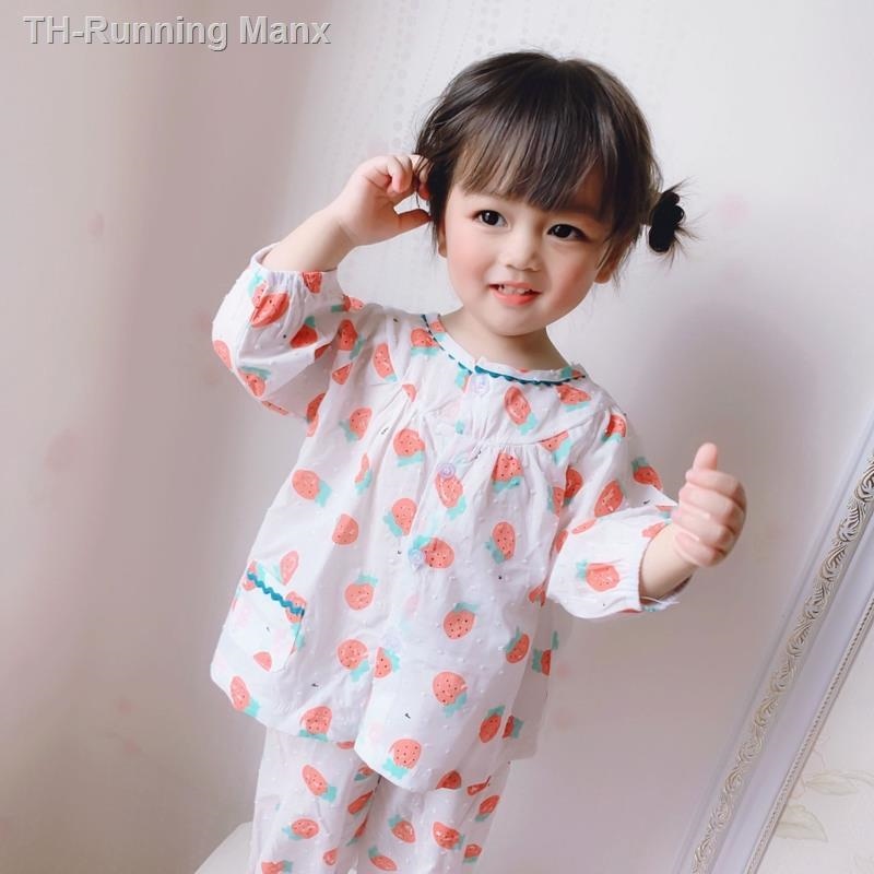 gift 【ชุดนอนเด็ก】 ชุดนอนน่ารักสาวฝ้าย Girls Stawberry Cotton Pajamas ...