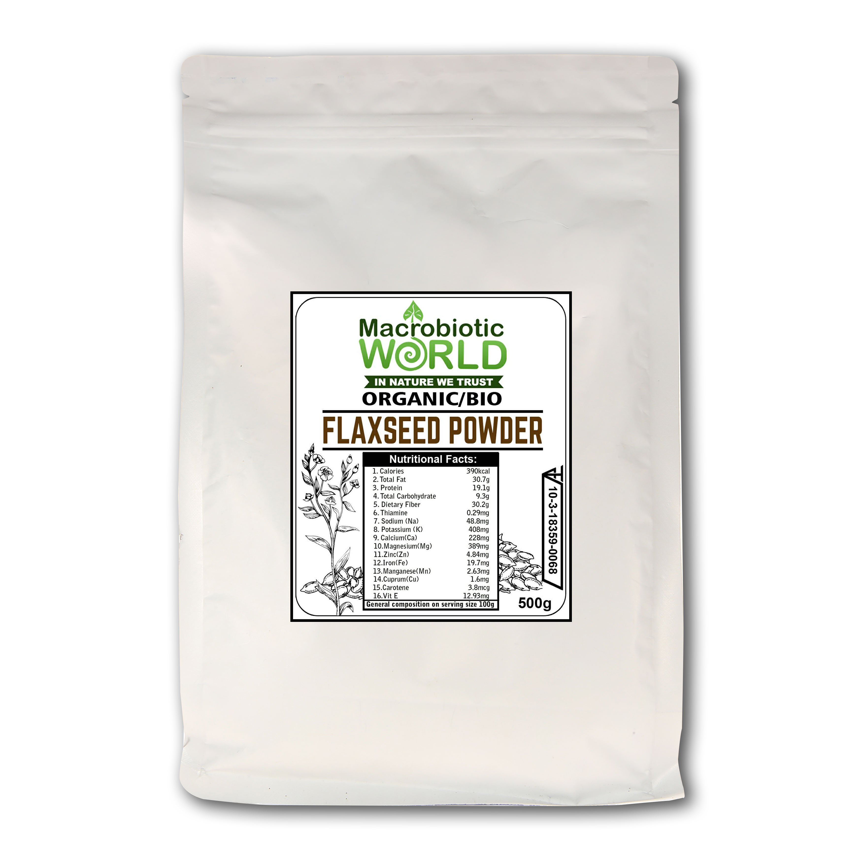Organic/Bio Flaxseed Powder | แป้งเมล็ดแฟล็กซ์ 500g