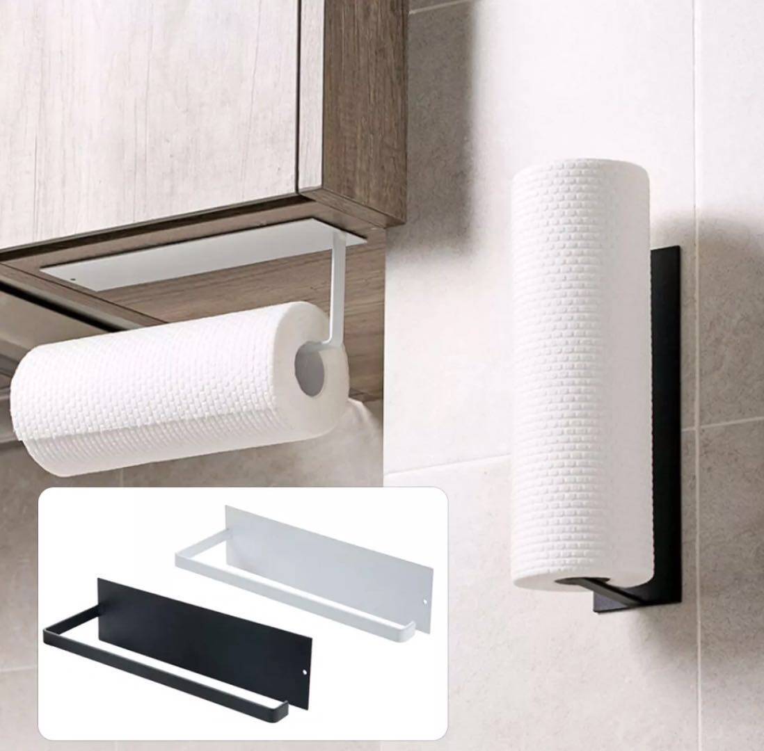 Home Items(คาร์บอนเหล็ก)ทีแขวนกระดาษทิชชูผ้าขนหนู ทีแขวนฟิล์มยืดหุ้มห่อ สำหรับห้องครัว&ห้องน้ำ ชั้นเก็บของ