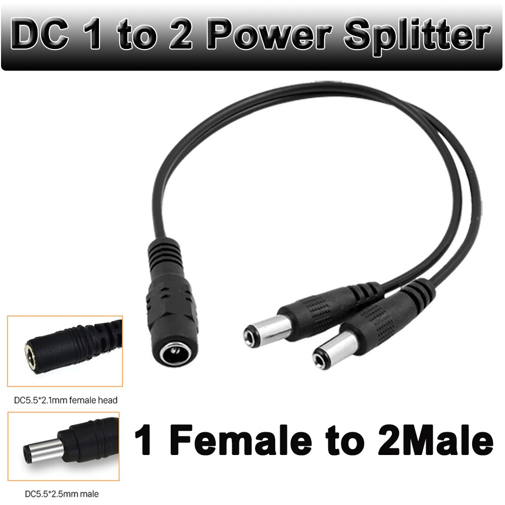 CCTV 1 to 2 สายแยกสัญาณไฟ สำหรับกล้องวงจรปิด 2 จุด ใช้  Adapter 12V(2A-5A)เพียง  1 ตัว  ( DC Power Jack 1 DC Female To 2 Male Plug )