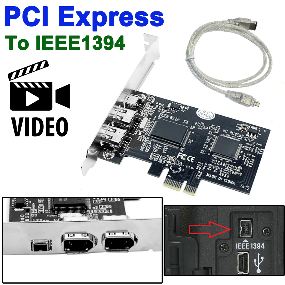 PCIe 3 Ports 1394A Firewire Expansion Card PCI Express to IEEE 1394 Adapter Controller 2 x 6 Pin And 1 x 4 Pin For Desktop PC