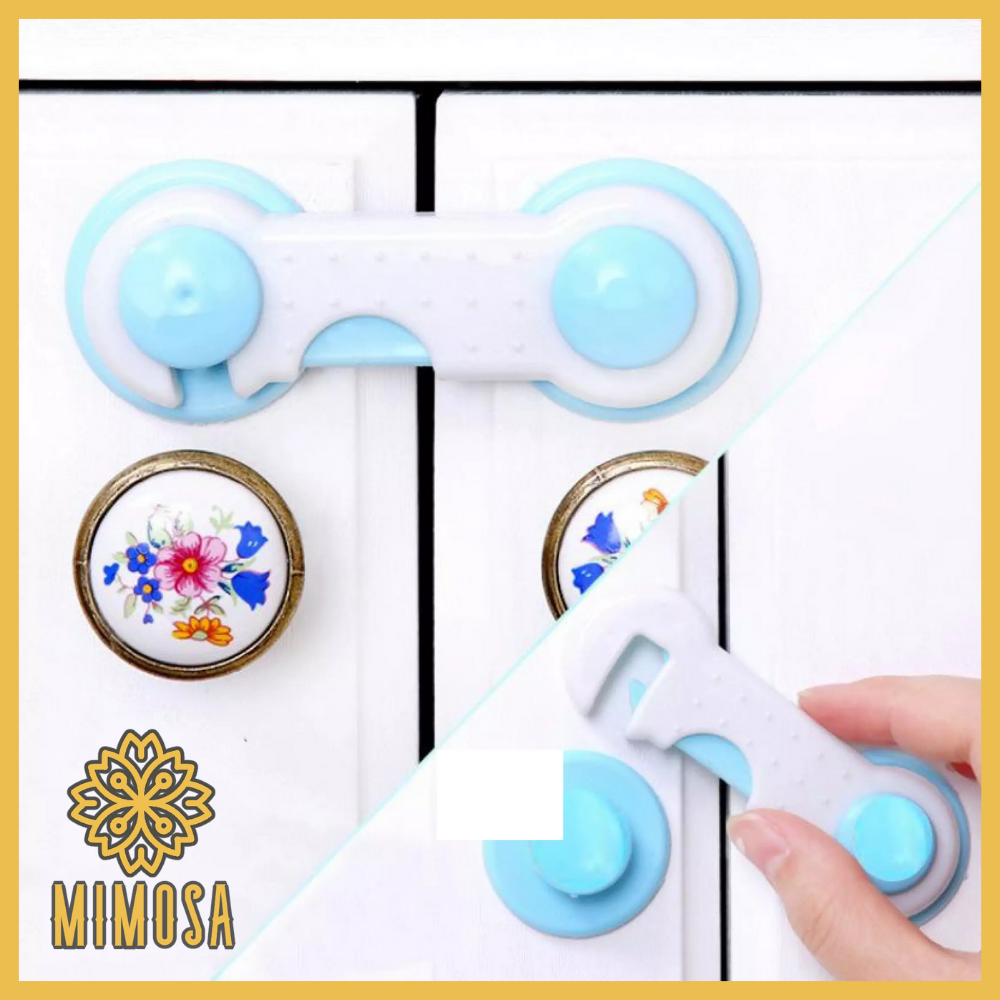 MIMOSA DoorLock ตัวล็อคกันเด็กเปิดตู้ ที่ล็อคลิ้นชัก ที่ล็อคตู้ ล็อคเก๊ะ แผ่นกาว 3M อย่างดี มี 2 สี ขนาด 10x3.5 cm.