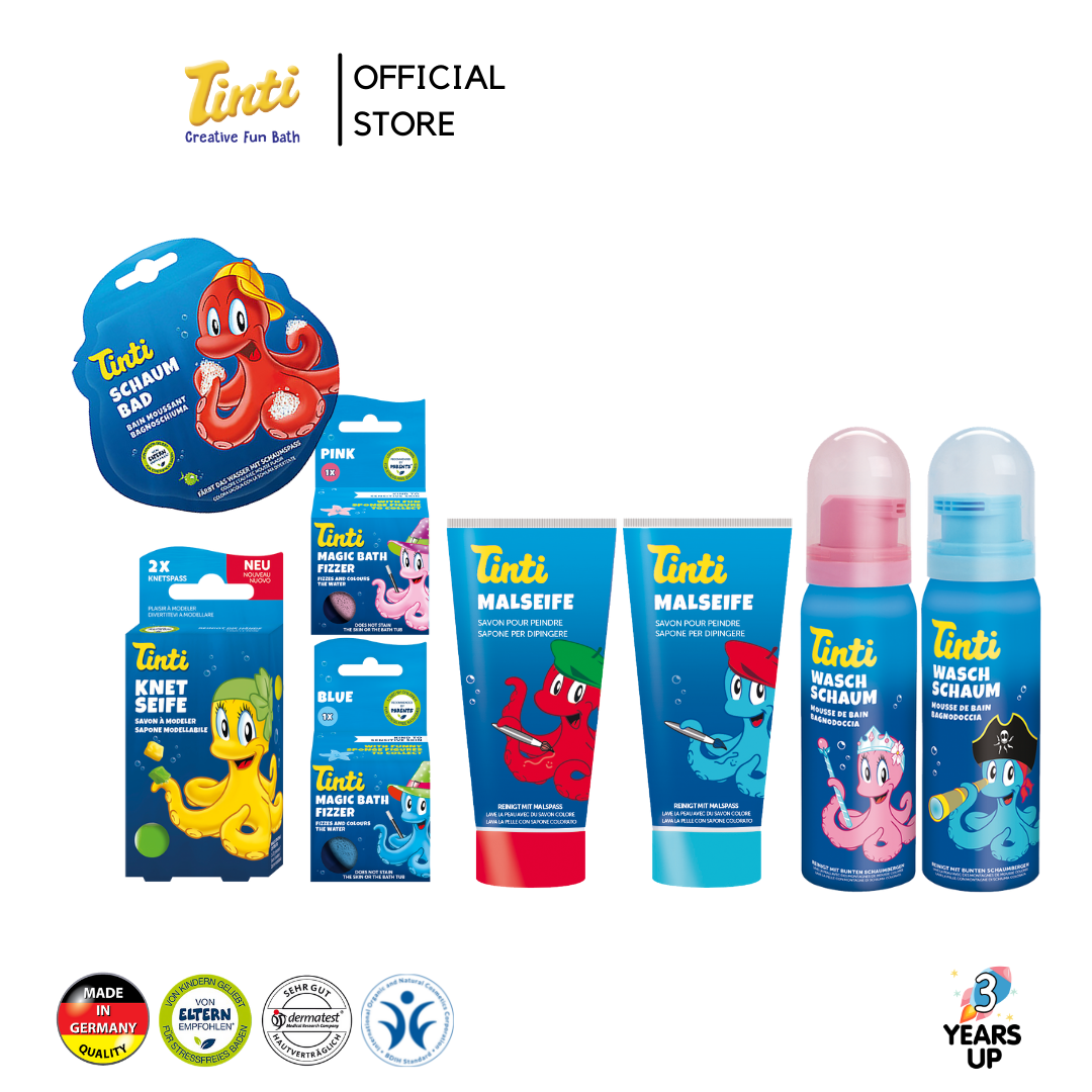 TINTI® ชุดสบู่เด็ก แชมพูเด็ก และของเล่นอาบน้ํา ไร้สารเคมี ผลิตที่เยอรมนี Genius Set สบู่ทำฟอง บาธบอมบ์ ครีมอาบน้ำเด็ก ของใช้เด็ก ของเล่นเด็ก