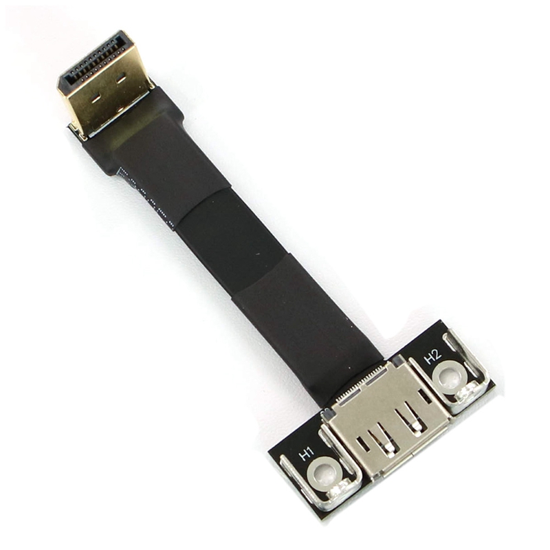 DisplayPort Extension Cable Male-Female Angled Adapter Flat EMI Shielding FPC Cable with Mounting Bracket (P2-P4T)