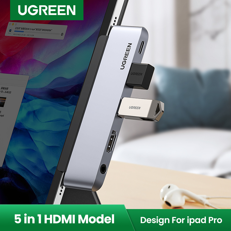 UGREEN 4K 60Hz USB C HUB ประเภท C 3.1ถึง HDMI 2.0 USB 3.0 PD 100W 3.5มม.สำหรับ iPad Pro 2020 2018 iPad Air 4