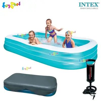 Intex Swim Center Family Pool 3.05x1.83x0.56 m no.58484 + Pool Cover & DQI Air Pump