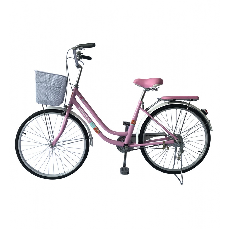 City / road bike, 24 inches. Basket, luggage rack, kickstand - Pink