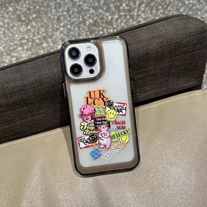 For IPhone 14 Pro Max IPhone Case Thickened TPU Soft Case Clear Case Shockproof Retro Doodle Tag Compatible with For 13 12 Pro Max