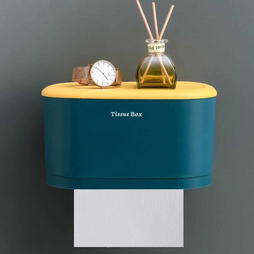 ecoco กล่องทิชชู่ติดผนัง กล่องใส่กระดาษชำระ ที่เก็บกระดาษทิชชู่ กล่องทิชชู่ในห้องน้ำ Tissue box ที่ใส่กระดาษชำระ ใส่ได้ทั้งทิชชู่ม้วน สี สีน้ำเงิน สี สีน้ำเงิน